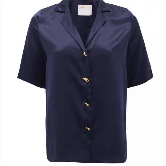 Button down short-sleeved silk shirt Navy – S.A.R.K - Picture 1 of 6
